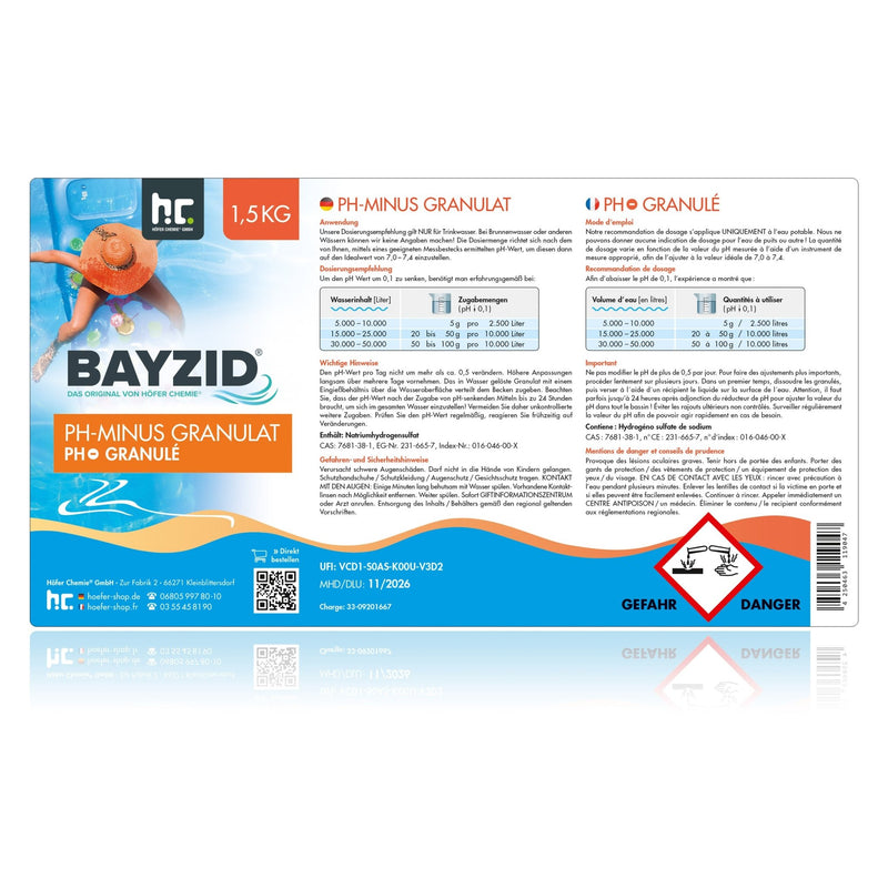 1,5 kg BAYZID® pH Minus Granulat für den Pool - Höfer Chemie GmbH
