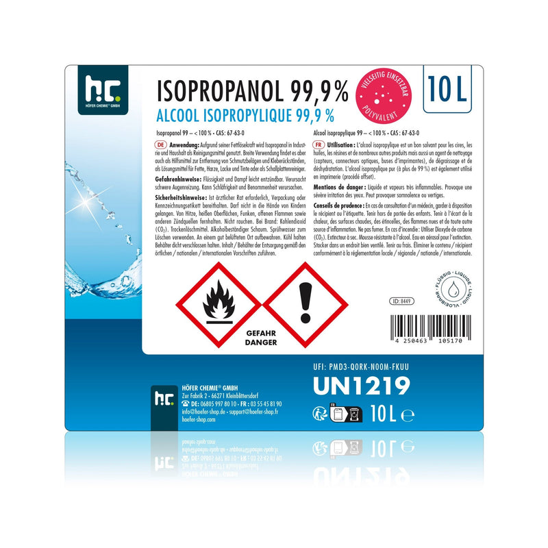 10 L Höfer Chemie® Isopropanol 99,9% in Kanister - Höfer Chemie GmbH