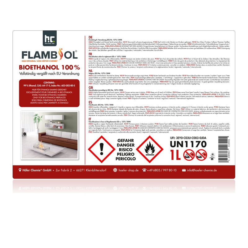 6x 1 L proefset FLAMBIOL® bio-ethanol