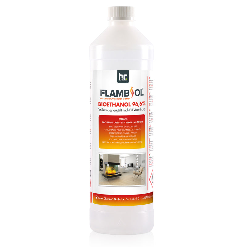 Bioéthanol à 96,6% dénaturé FLAMBIOL® en bouteille de 1L