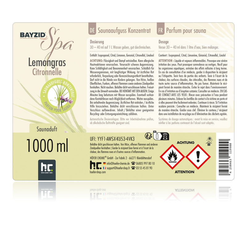 1 L BAYZID® SPA Saunaaufguss Lemongras