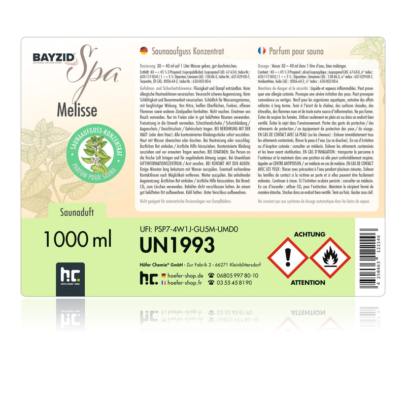 1 L BAYZID® SPA Saunaaufguss Zitronenmelisse