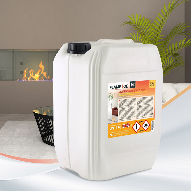20 L FLAMBIOL® Bioethanol 96,6% Premium für Ethanolkamin in Kanistern - Höfer Chemie GmbH