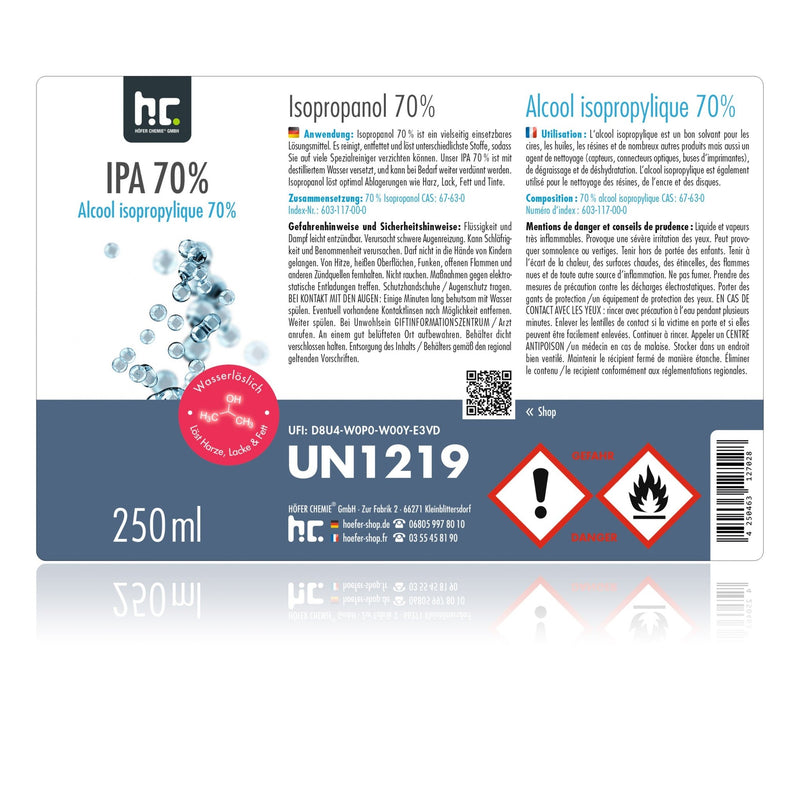 250 ml Höfer Chemie® Isopropanol 70% in Sprühflaschen - Höfer Chemie GmbH