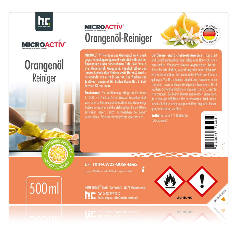 500 ml Microactiv® Orangenöl Reiniger Konzentrat in Flasche