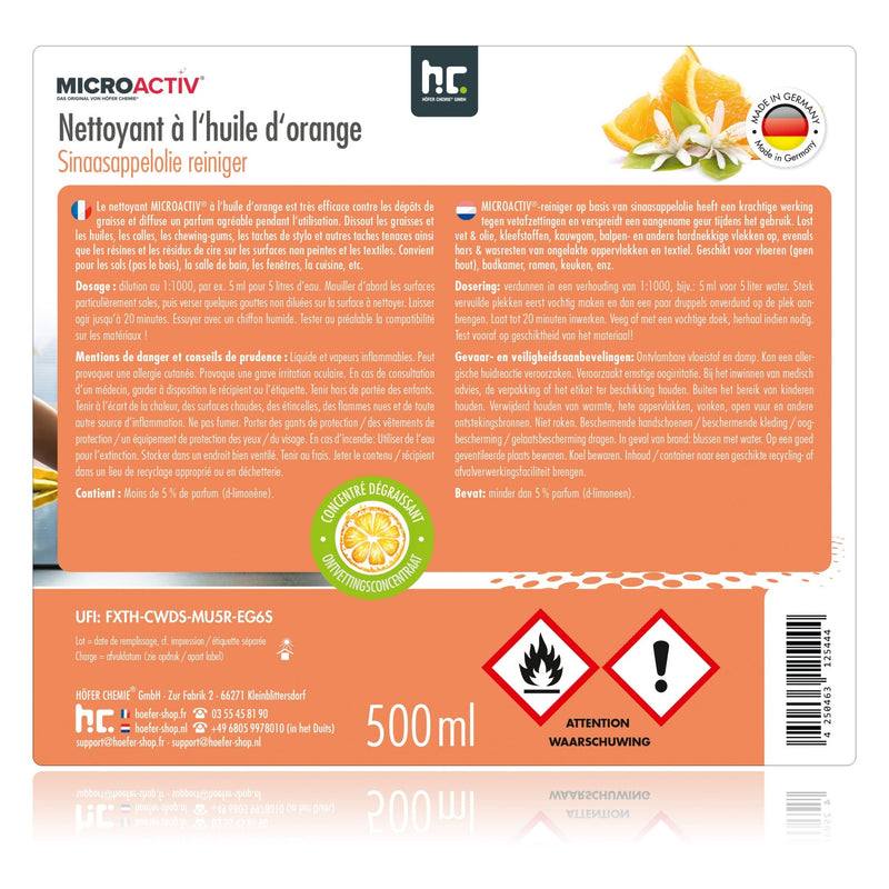 500 ml Microactiv® Orangenöl Reiniger Konzentrat in Flasche