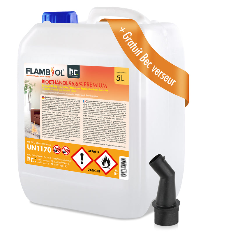 Bioéthanol 96,6% FLAMBIOL® pour cheminées en bidon de 5 L