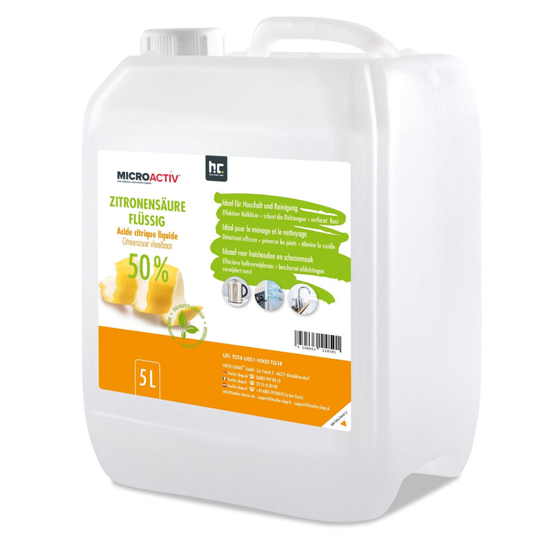 5 L Microactiv® Zitronensäure 50% flüssig Entkalker in Kanister - Höfer Chemie GmbH