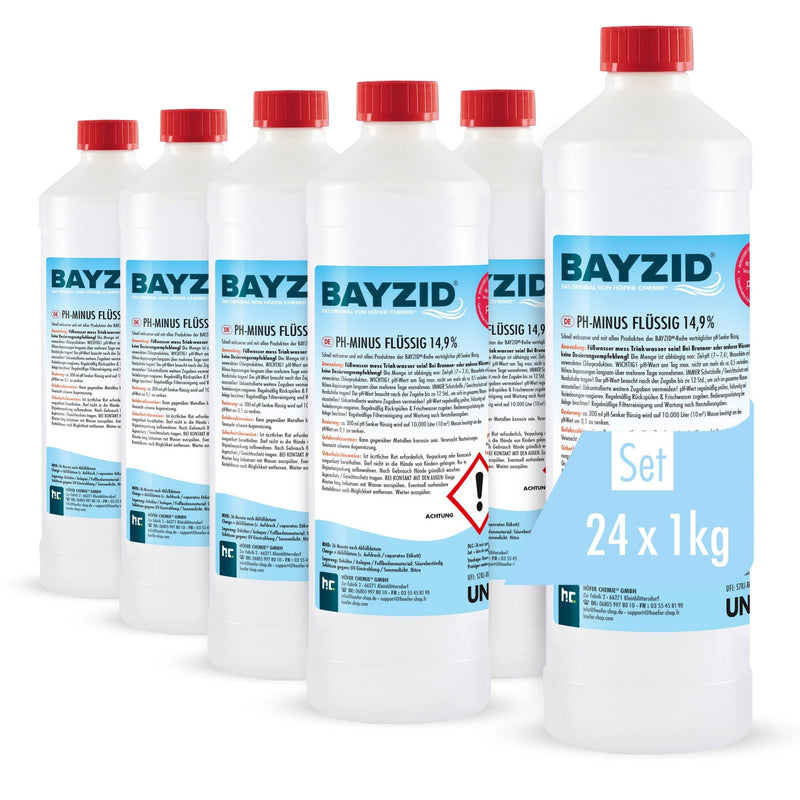 1 kg BAYZID® pH Minus flüssig 14,9% für Pools in Flaschen - Höfer Chemie GmbH