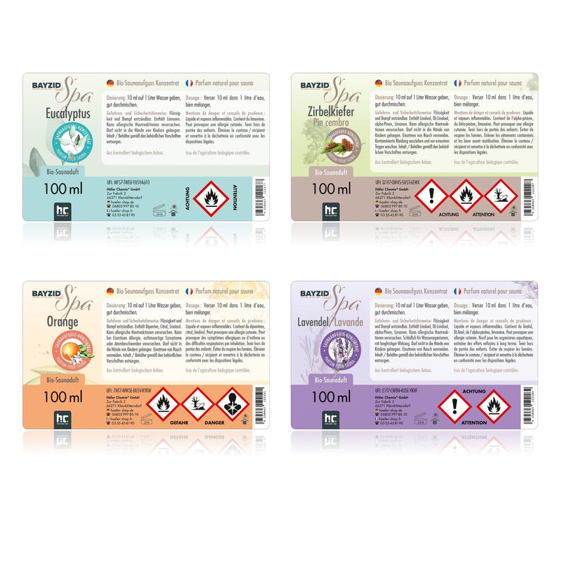 Set de parfum bio pour sauna BAYZID® SPA 4 x 100 ml