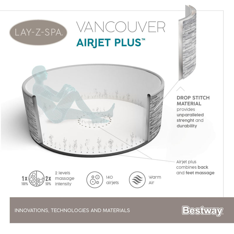 LAY-Z-SPA® WLAN-Whirlpool Vancouver AirJet Plus™ 155 x 60 cm - Höfer Chemie GmbH