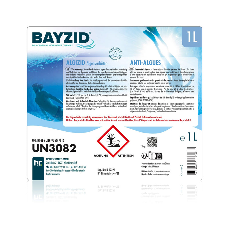 1 L BAYZID® Algizid Algenverhütung für Pools in Flaschen - Höfer Chemie GmbH