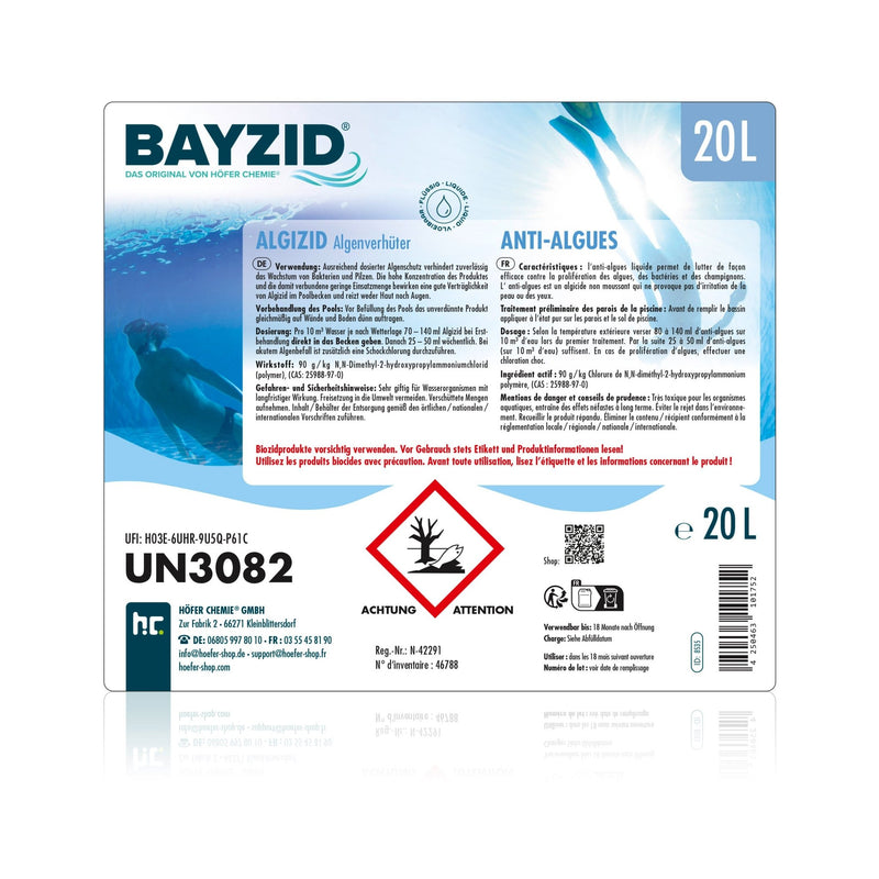20 L BAYZID® Algizid Algenverhütung für Pools in Kanister - Höfer Chemie GmbH