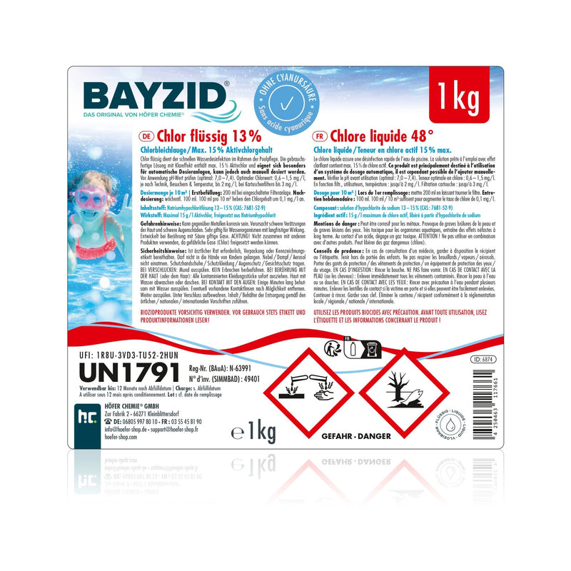 1 kg BAYZID® Chlor 13% flüssig für Pools - Höfer Chemie GmbH