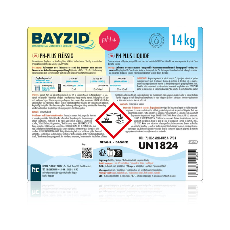 14 kg BAYZID® pH Plus flüssig für Pools in Kanistern - Höfer Chemie GmbH