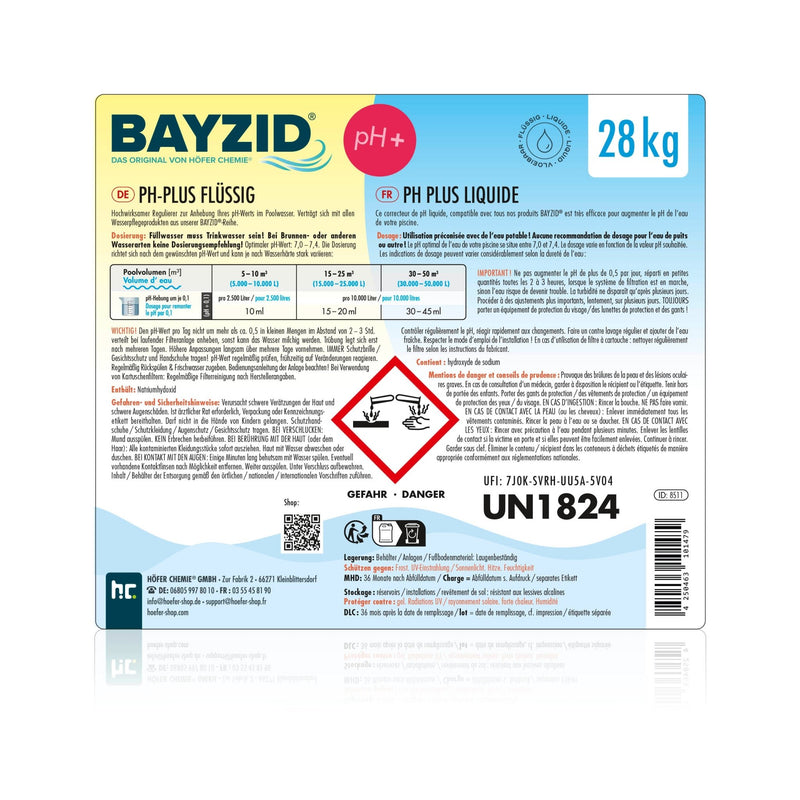 28 kg BAYZID® pH Plus flüssig für Pools in großen Kanistern - Höfer Chemie GmbH