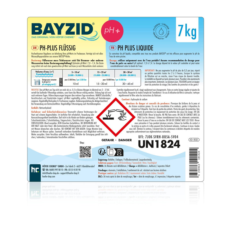 7 kg BAYZID® pH Plus flüssig für Pools in handlichen Kanistern - Höfer Chemie GmbH