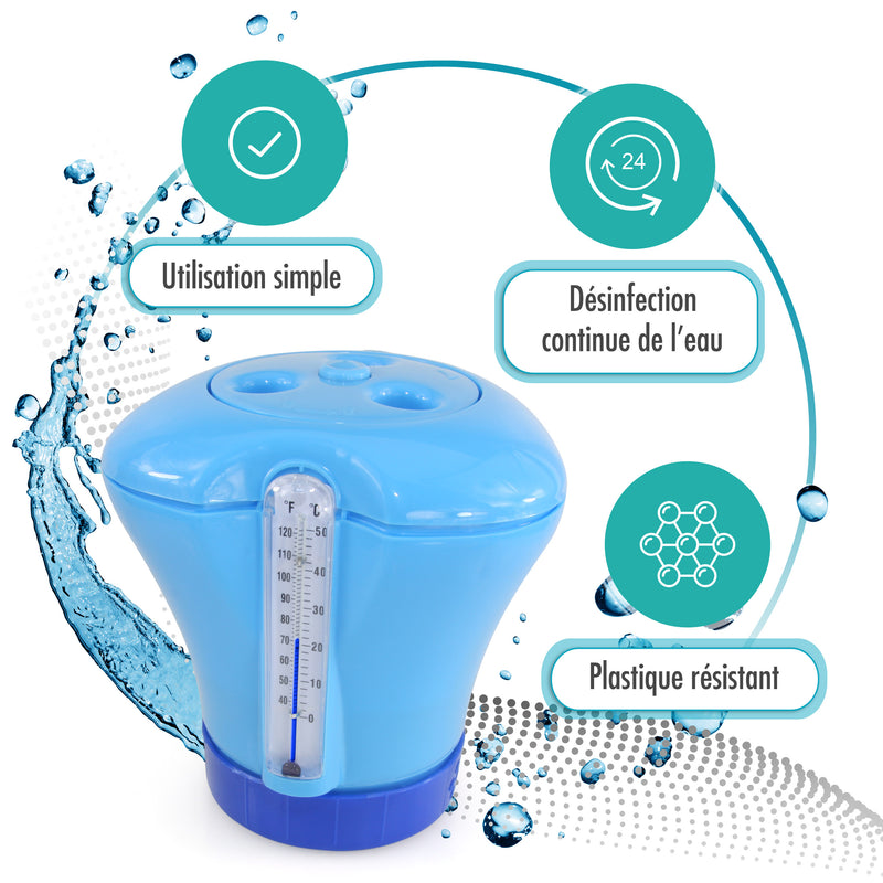 Diffuseur de chlore à thermomètre intégré - bleu