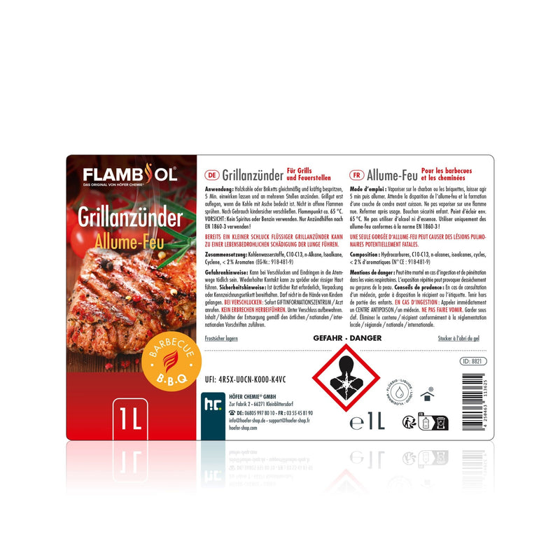 1 L FLAMBIOL® Grillanzünder flüssig für Grills und Feuerstellen in Flasche - Höfer Chemie GmbH