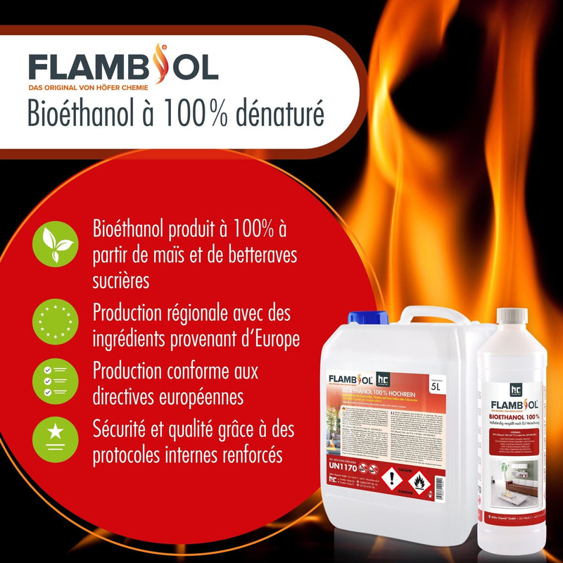 Bioéthanol à 100% dénaturé FLAMBIOL® en bouteille de 1L