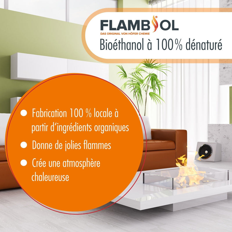 20 L FLAMBIOL® Bioethanol 96,6% Premium für Ethanolkamin in Kanistern - Höfer Chemie GmbH
