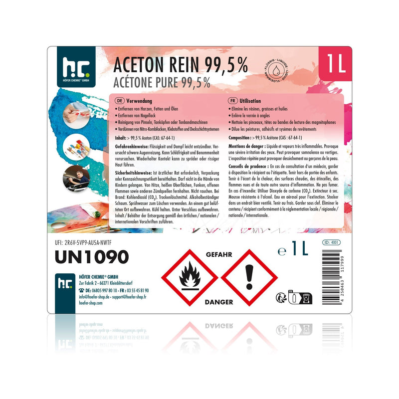 1 L Höfer Chemie® Aceton rein 99,5% in Flaschen - Höfer Chemie GmbH