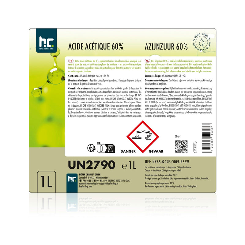1 L Höfer Chemie® Essigsäure 60% in Flaschen - Höfer Chemie GmbH
