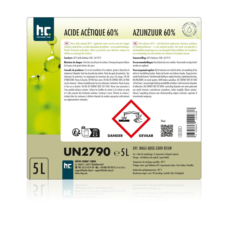 5 L Höfer Chemie® Essigsäure 60% in Kanistern - Höfer Chemie GmbH