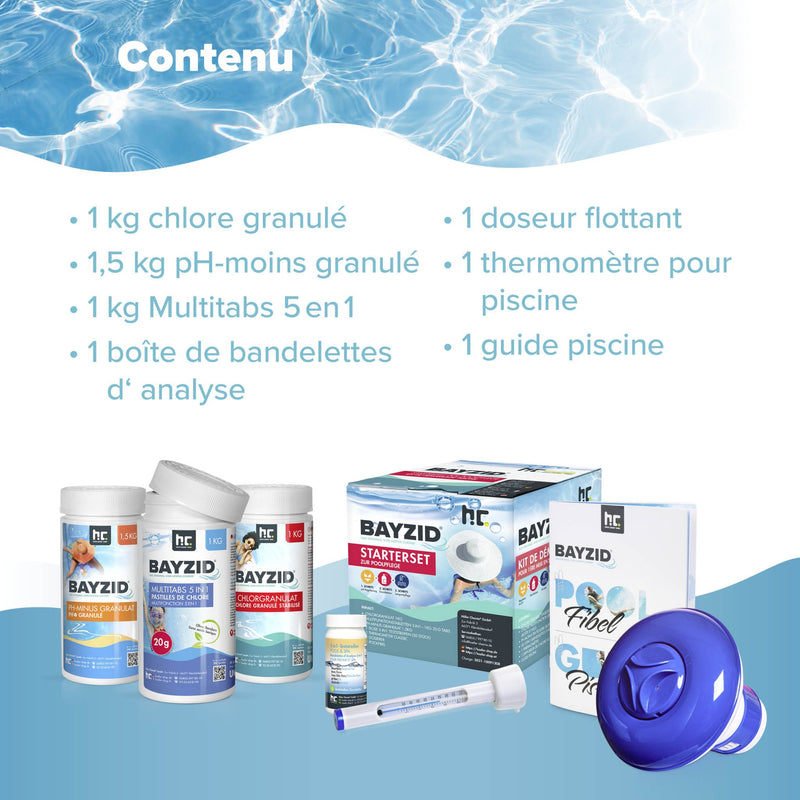 BAYZID® Pool Wasserpflege Starterset 7 - tlg durch Chlor, PH Minus und Multitabs - Höfer Chemie GmbH