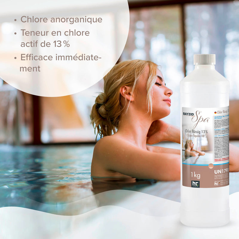 chlore liquide BAYZID® SPA pour spas et pataugeoires en bouteille de 1 KG