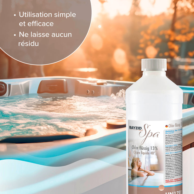 chlore liquide BAYZID® SPA pour spas et pataugeoires en bouteille de 1 KG