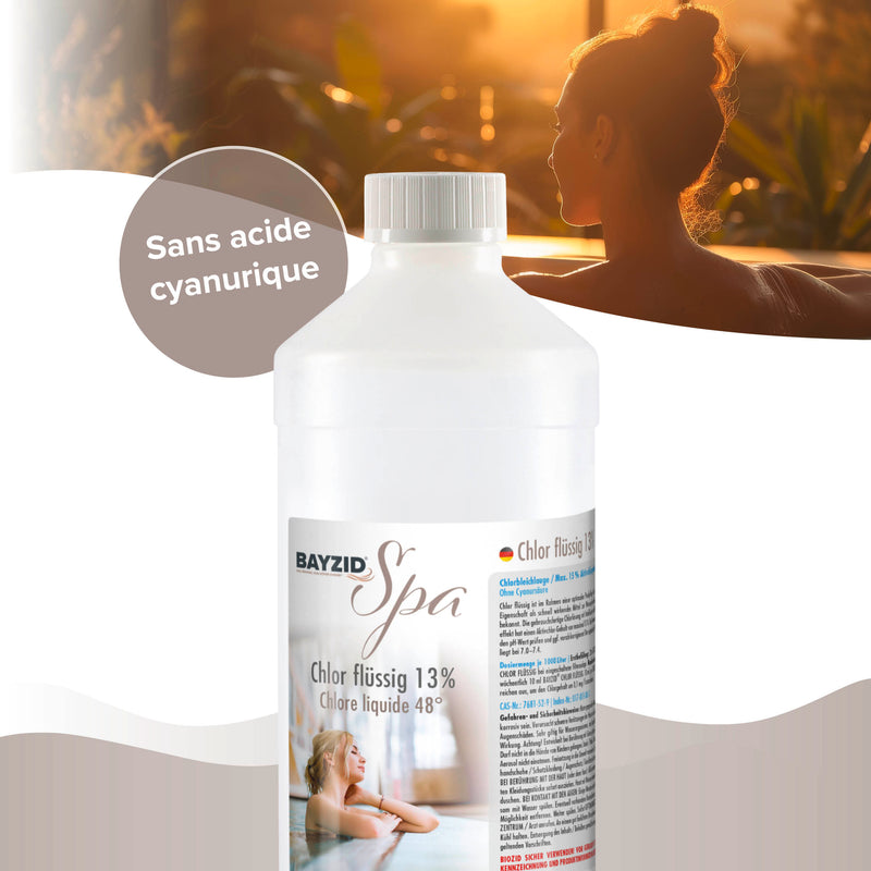 chlore liquide BAYZID® SPA pour spas et pataugeoires en bouteille de 1 KG