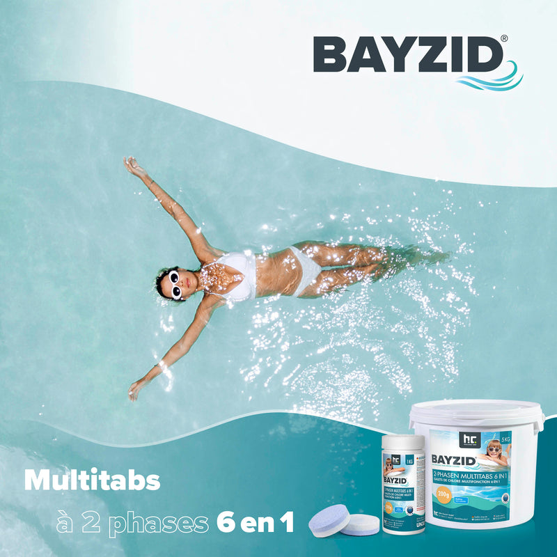 Galets de chlore biphase 6en1 de 200g BAYZID® en pot de 5 KG