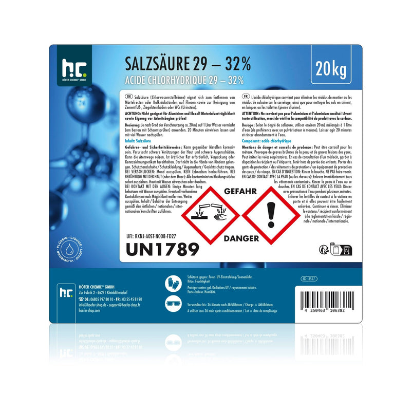 20 kg Höfer Chemie® Salzsäure 29-32% - Höfer Chemie GmbH