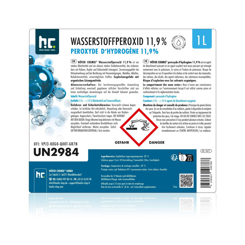1 L Höfer Chemie® Wasserstoffperoxid 11,9% in Flaschen - Höfer Chemie GmbH
