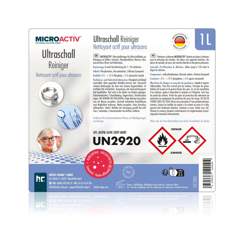 1 L Microactiv® Ultraschallreiniger Flüssig-Konzentrat für Ultraschallbad - Höfer Chemie GmbH