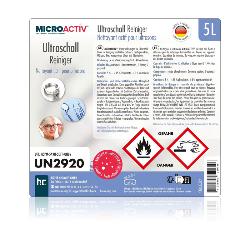 5 L Microactiv® Ultraschallreiniger Flüssig-Konzentrat für Ultraschallbad - Höfer Chemie GmbH