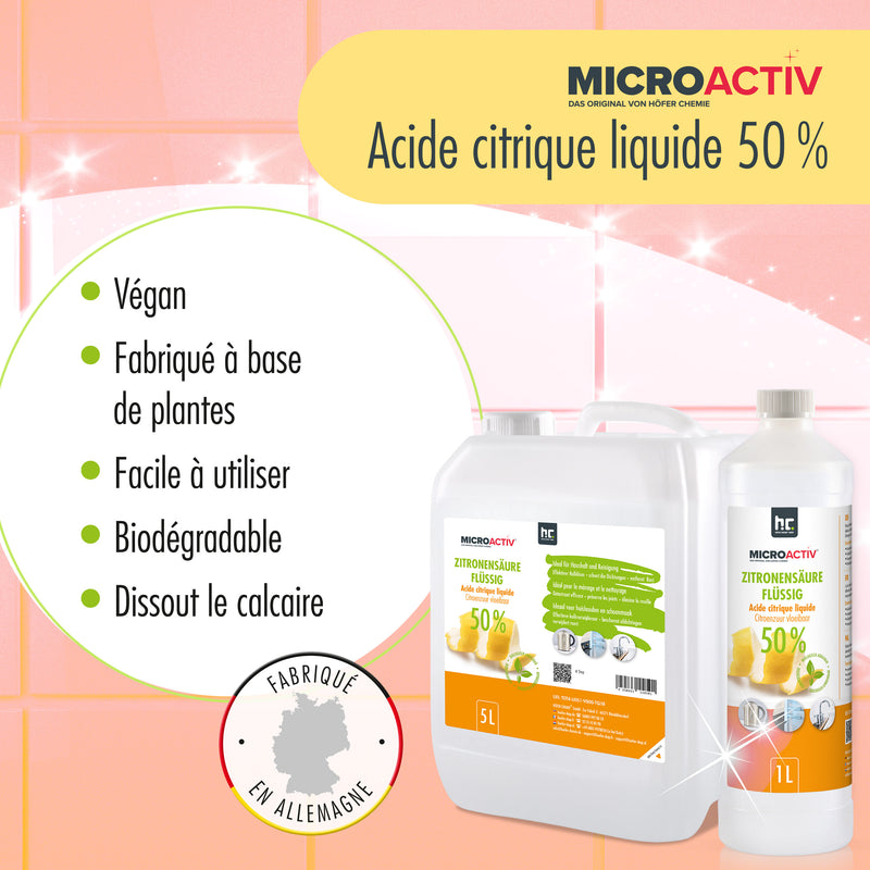 Acide Citrique Liquide 50% Microactiv® détartrant en bidon de 5 L