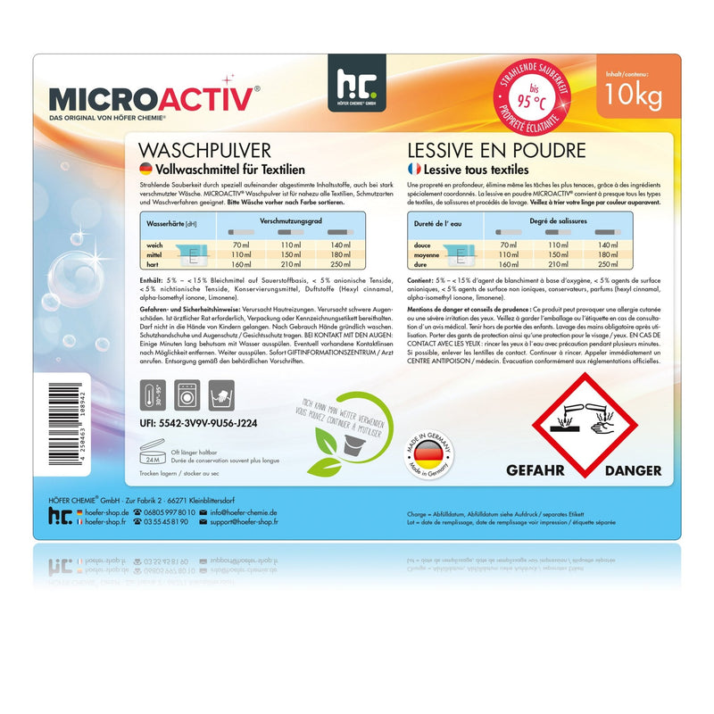 10 kg Microactiv® Waschpulver Vollwaschmittel - Höfer Chemie GmbH