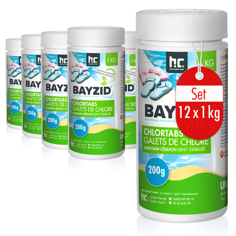 Galets de chlore lent Bayzid® de 200g en boîte de 1 KG
