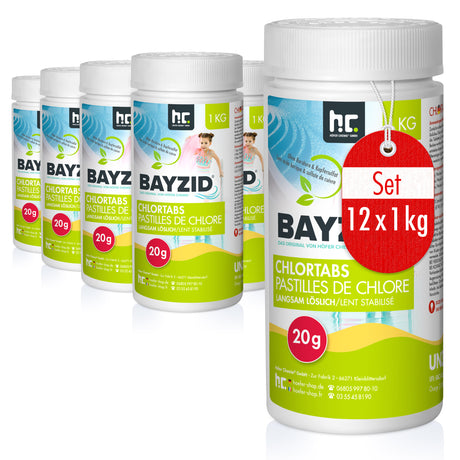 Pastilles de chlore lent soluble Bayzid® de 20g en boîte de 1 KG