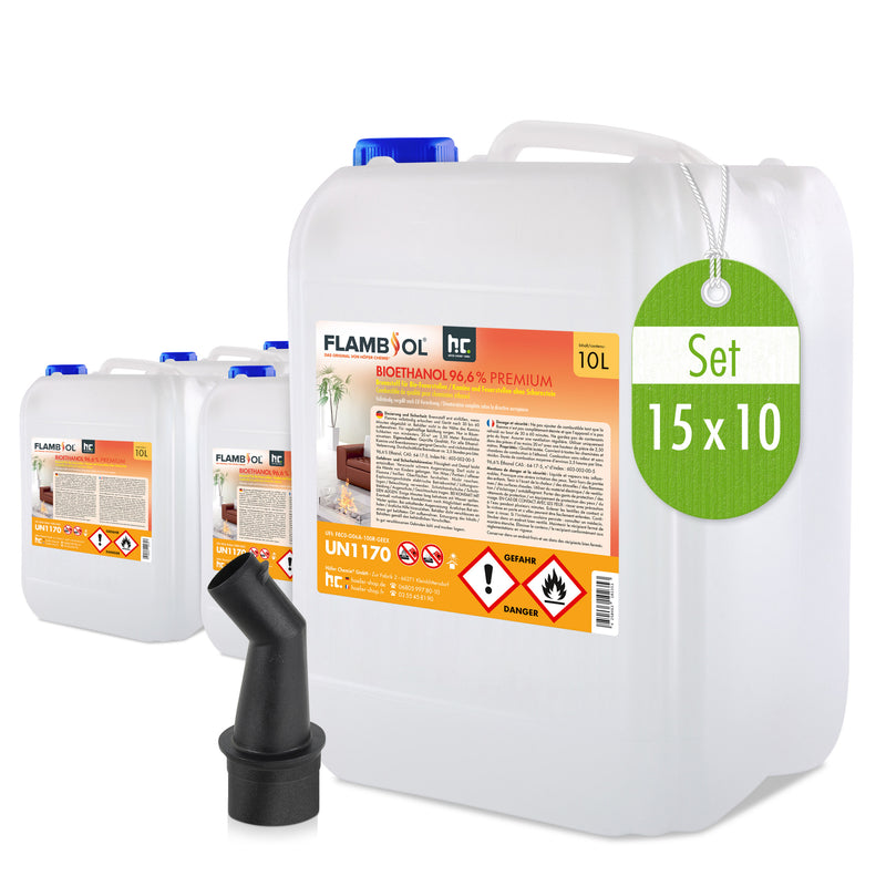 10 L FLAMBIOL® bio-ethanol 96,6% premie voor ethanolhaarden in jerrycans