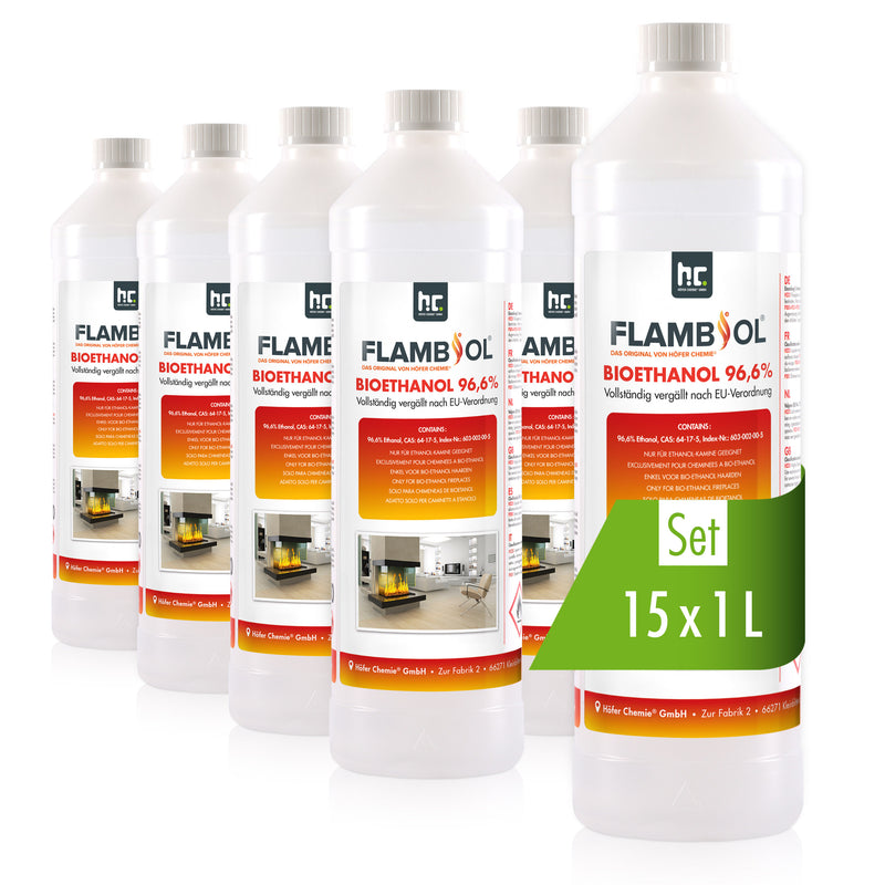 1 L FLAMBIOL® bio-ethanol 96,6% premium voor ethanol tafelhaard in flessen