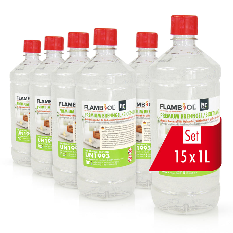 1 L FLAMBIOL® Premium Brenngel aus Bioethanol für Tischfeuer in Flaschen