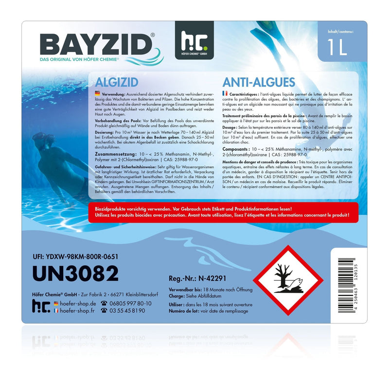 1 L BAYZID® Algizid Algenverhütung für Pools in Flaschen - Höfer Chemie GmbH