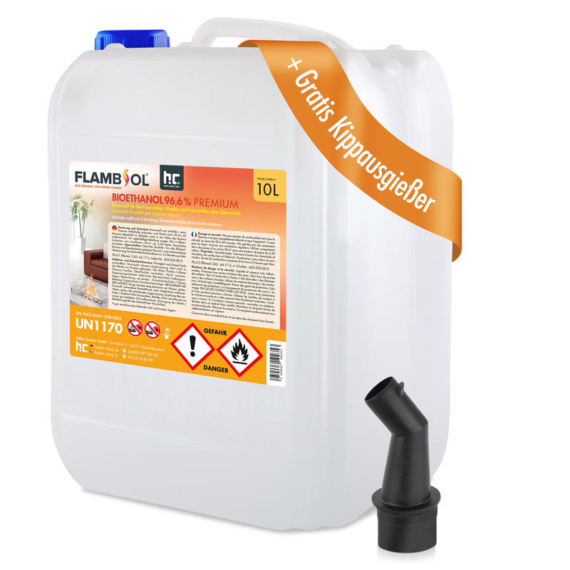 10 L FLAMBIOL® Bioethanol 96,6% Premium für Ethanolkamin in Kanistern