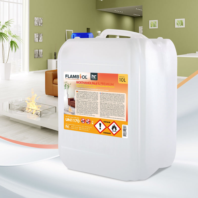 10 L FLAMBIOL® bio-ethanol 96,6% premie voor ethanolhaarden in jerrycans