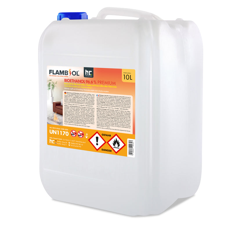 10 L FLAMBIOL® bio-ethanol 96,6% premie voor ethanolhaarden in jerrycans