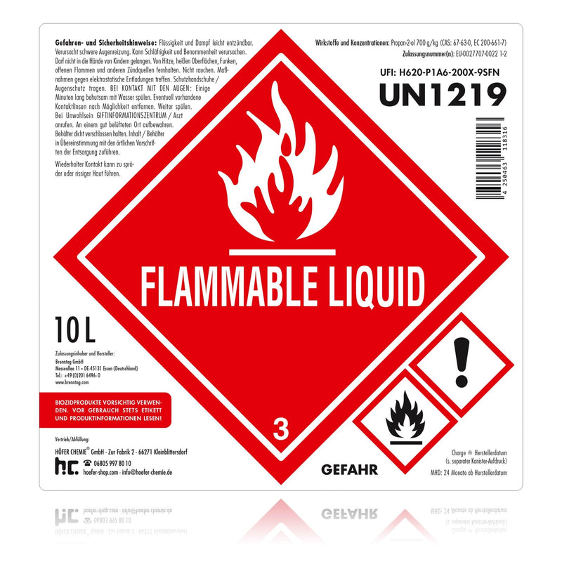 10 L Isopropanol 70 - Desinfektionsmittel für Oberflächen - Höfer Chemie GmbH