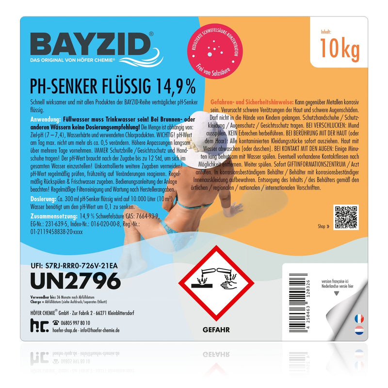 10 kg BAYZID® pH Minus flüssig 14,9% in Kanister - Höfer Chemie GmbH
